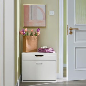 White Slim Entryway Shoe Bench with Soft Cushion, Foldable Narrow Shoe Storage <strong>Cabinet</strong> for <strong>Hallway</strong> <strong>Small</strong> Spaces - Product Image 2