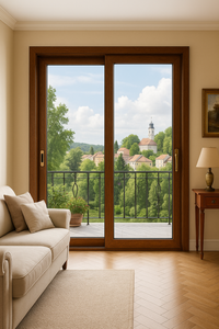 หน้าต่างบานเลื่อนกันเสียงกระจกเทมเปอร์ลายไม้ชุดแสงจันทร์คลาสสิกพร้อมม่านม้วนสำหรับห้องนอนและโรงแรม - Product Image 2