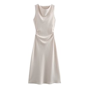 <span class=keywords><strong>Abito</strong></span> elegante da donna senza maniche di media lunghezza nuovo o-collo in vita stretto e dimagrante stile Casual <span class=keywords><strong>abito</strong></span> in raso tinta unita - Product Image 5