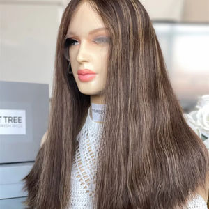 20 pouces vierge naturelle droite Super légère couche de haute qualité HD pour dentelle sans colle 180% densité perruque juive européenne humaine - Product Image 1