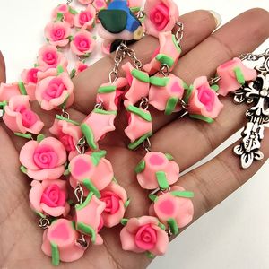 벽 매달려 큰 폴리머 점토 꽃 Rosaries 장미 구슬 묵주 목걸이 가톨릭 기도 - Product Image 2