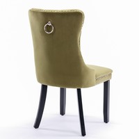 Ensemble de 2 chaises de salle à manger capitonnées en velours vert olive avec cadre en bois massif et garniture cloutée, style moderne classique