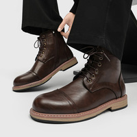 Bottes de travail rétro à lacets pour hommes, bottes à la cheville élégantes et polyvalentes en cuir véritable, adaptées aux trajets quotidiens et au travail