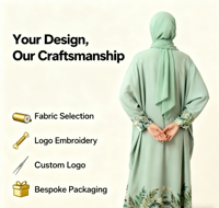 Ensemble de prière musulman de style modeste, léger, respirant, abaya douce, design décontracté, longueur au sol, broderie pour un usage quotidien, taille unique