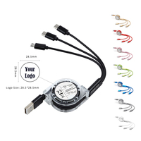 Cable de Carga USB Retráctil 3 en 1 con Logotipo Personalizado, Tipo-C/L/Micro USB, Cargador Rápido de 2.0A, 1m para Cámara y Auriculares