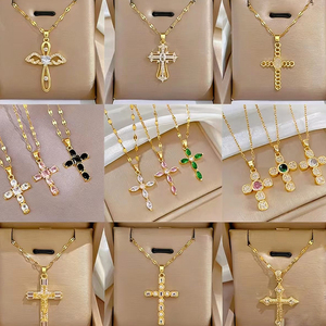 Collar de Moda Cristiano con Colgante de Cruz en Cadena O de Acero Inoxidable Chapado en Oro de 18K con Circonitas Cúbicas Coloridas <span class=keywords><strong>para</strong></span> Mujer - Product Image 2
