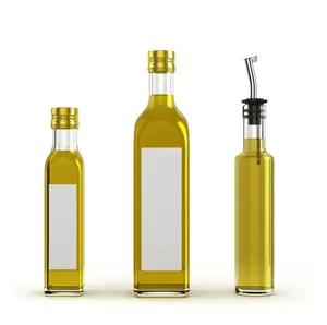Commestibile 100ml 250ml 500ml 750ml 1000ml vuoto quadrato rotondo verde antico vetro bottiglia di olio da cucina bottiglia di olio d'oliva con tappo