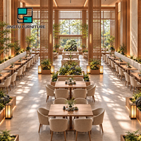 Ensembles de restaurants : banquettes en tissu rembourrées avec base en bois, tables et chaises de salle à manger beiges, personnalisables, OEM, vente en gros, fabricant chinois