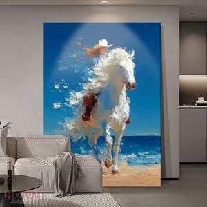 Dipinto Acrilico Fatto a Mano <span class=keywords><strong>di</strong></span> un Cavaliere a Cavallo Bianco con Stile Moderno e Texture Astratta, Effetto Decorativo <span class=keywords><strong>di</strong></span> Alta Qualità su Tela - Product Image 5