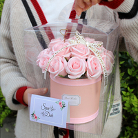 Kotak Hadiah Sabun Mawar Buatan Tangan Buket Bunga Artifisial dalam Kotak Bulat Hadiah Romantis untuk Hari Valentine