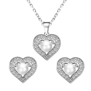 Love Heart Shape Sterling 925 Silver Pearl Jewelry Set Rhodium Plated Women Fine Jewelry Factory Price