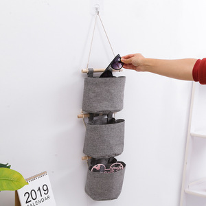 Wall Mounted Hanging Storage Bags Gray Fabric Multi Pocket Organizer For Bedroom Closet Door Back Punch Free Installation - Product Image 3