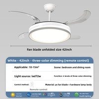 Ventilateur de plafond LED moderne et silencieux avec télécommande, lumière à spectre complet pour la protection des yeux, idéal pour salon et bureau