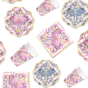 DAMAI Purple Butterfly Birthday Party Tableware Set Bug Birthday Party Supplies Set Plates Napkins Cup Tableware for 8 Guests - Product Image 3