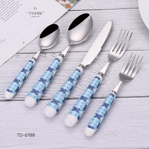 Juego de cubiertos de lujo de acero inoxidable 18-10, cubiertos con mango de porcelana, cubiertos con mango de cerámica, calcomanía, cuchillo de Metal, tenedor, cuchara - Product Image 2