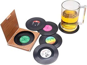 6 Packs <strong>Cool</strong> <strong>Coasters</strong> for Music Lovers Vinyl Record <strong>Coasters</strong> With Record Player Holder - Product Image 4