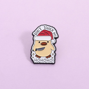 Petit canard jaune de Noël en vrac en gros avec insigne d'épinglette de couteau phrases anglaises ne touchez pas ma broche de dessin animé Hohoho - Product Image 3