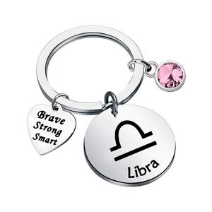 Porte-clés en cristal pierre de naissance 12 porte-clés en métal zodiaque horoscope astrologie Constellation disque ami famille cadeau porte-clés zodiaque - Product Image 3