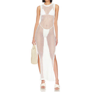 Maxi abito personalizzato senza schienale all'uncinetto da donna estivo da spiaggia scavato in maglia con spacco laterale abito a rete in maglia <span class=keywords><strong>Boho</strong></span> <span class=keywords><strong>Chic</strong></span> - Product Image 3