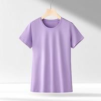 Kaos Wanita Berkualitas Tinggi dari Pabrik Cina, 100% Katun Pima, Polos Kasual, Leher Bulat, Lengan Pendek, Bahan Jersey Bernapas