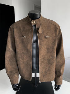 <span class=keywords><strong>Giacca</strong></span> in <span class=keywords><strong>Pelle</strong></span> Stile Retrò Americano con Colletto alla Coreana per <span class=keywords><strong>Uomo</strong></span>, Cappotto <span class=keywords><strong>Oversize</strong></span> con Cerniera Primaverile e Autunnale, <span class=keywords><strong>Giacca</strong></span> Casual Vintage in Ecopelle - Product Image 2