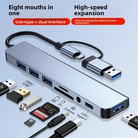 Station d'accueil 8-en-1 USB3.0 Lecteur de cartes TF/SD Hub double tête Type-C Certifié ROHS pour PC/Ordinateur portable