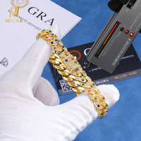 Bracelet chaîne cubaine NUOYA vintage en moissanite blanche 10 mm, plaqué or 18 carats, fermoir boîte en laiton pour hommes et femmes