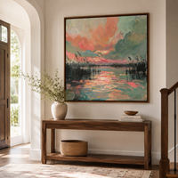 Peinture à l'huile abstraite peinte à la main, paysage de coucher de soleil texturé, art mural sur toile, style contemporain, pour hôtel de luxe, villa