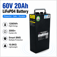 Batería de litio Citycoco de 60V 20Ah con BMS inteligente en caja de metal para scooter eléctrico, ciclomotor, reparto, bicicleta eléctrica, motocicleta de largo alcance