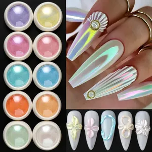 ผงโครเมี่ยมประกายมุก 10 กล่อง สีรุ้งเหลือบรุ้ง สำหรับตกแต่งเล็บ กลิตเตอร์สำหรับทาเล็บ แต่งเล็บ แต่งหน้า - Product Image 1