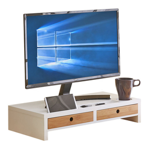 Multifunctional white wood bamboo desktop slim and storage computer rise table monitor stand riser with drawer