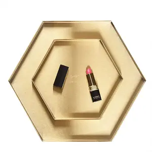 Großhandel luxuriöses goldenes edelstahl-Metall rechteckiges Serviertablett eitelkeit goldener Spiegelteller