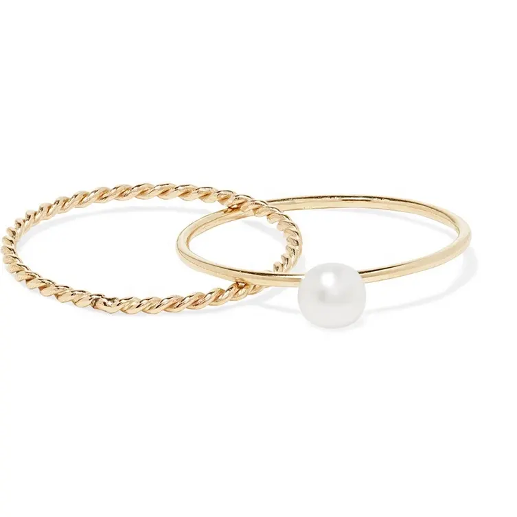 2020 women daily wear dainty design rope twist pearl ring silver