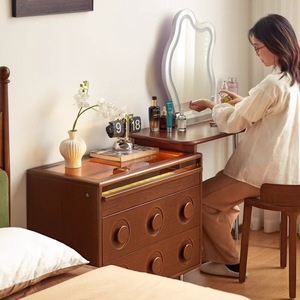 โต๊ะเครื่องแป้งไม้เนื้อแข็งสไตล์เรโทรแบบขยายได้ ตู้ลิ้นชักห้องนอน ตู้เก็บของมุมห้อง - Product Image 2