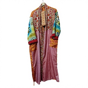 Robe Kimono Maxi Vintage en Soie Recyclée pour Femme, Élégante, Patchwork, Col en V, Cordon de Serrage, Respirante, Séchage Rapide, Idéale pour l'Été - Product Image 1