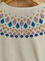 Débardeur en maille ethnique pour femme, été 2026, col en V, sans manches, maille ajourée, 100 % polyester, imprimé géométrique, style bohème