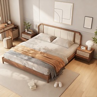 Nouveau lit double en bois massif de style chinois, design moderne minimaliste de style Song, structure à tenons et mortaises