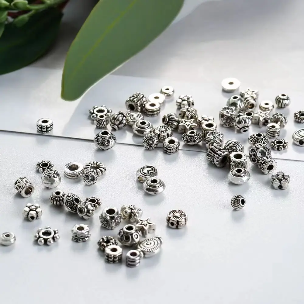 Bracelet Spacer Beads, Silver Bulk Random Styles Loose Spacer Metal Charm for Necklace, Earring Making DIY Jewelry Accessories