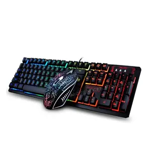 Set Keyboard dan Mouse LED pelangi, set Kombo dan Mouse game lampu latar LED RGB ergonomis dengan kabel USB untuk PC Gamer
