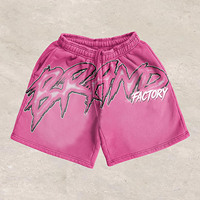 Ensemble 2 pièces personnalisé d'été respirant 100% coton, comprenant un T-shirt court vintage délavé à l'acide et un short, avec impression DTG et sérigraphie effet craquelé, coupe ample