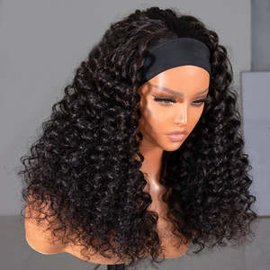 Perruque bandeau bouclée <span class=keywords><strong>afro</strong></span> 100% <span class=keywords><strong>cheveux</strong></span> humains, courte, bouclée <span class=keywords><strong>afro</strong></span>, densité 200, perruque <span class=keywords><strong>foulard</strong></span> à ondulations profondes, perruques <span class=keywords><strong>foulard</strong></span> à ondulations indiennes - Product Image 2