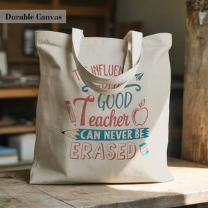 "El impacto de un buen profesor <span class=keywords><strong>nunca</strong></span> se puede borrar" Bolsa de lona con estampado, bolso de hombro reutilizable de gran capacidad, regalos para el día del maestro - Product Image 3