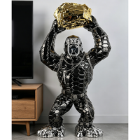 Statue décorative en résine personnalisée Gorille Chimpanzé Evelyn pour meuble TV, Ornement d'intérieur, Grand singe rugissant en résine pour la maison