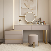 Ensemble de coiffeuse modulaire de luxe européen moderne en bois réglable avec miroir éclairé, 5 tiroirs et tabouret pour chambre/salon