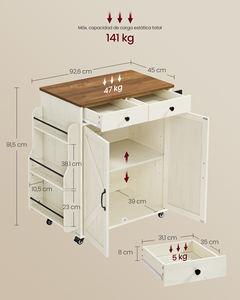 Chariot <span class=keywords><strong>de</strong></span> rangement <span class=keywords><strong>de</strong></span> <span class=keywords><strong>cuisine</strong></span> <span class=keywords><strong>VASAGLE</strong></span> blanc, îlot <span class=keywords><strong>de</strong></span> <span class=keywords><strong>cuisine</strong></span> avec étagère à épices, chariot roulant sur roulettes - Product Image 3