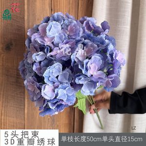 Ramo de Hortensias de 5 Cabezas, Flor de Seda 3D de Doble Pétalo, Decoración de Boda, Flores Artificiales, Arreglo Floral para Hotel - Product Image 5