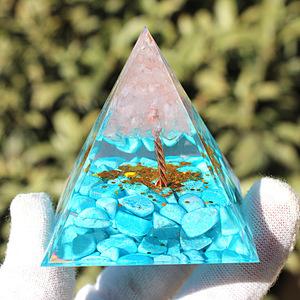 <b>Crystal</b> <b>Tree</b> Pyramid Resin Epoxy Craft 5cm 6cm Turquoise Rose Quartz Feng Shui Desktop Ornament Gift - Product Image 1