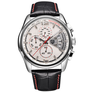 Montre à quartz pour homme 44,5 mm, chronographe, cadran avec calendrier, aiguilles, étanche 30M, bracelet en cuir, style vintage - Product Image 5