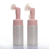 Flacon cosmétique vide en plastique PET rose pour nettoyant moussant pour le visage 100ml 120ml 150ml 180ml Emballage personnalisé avec tête de brosse en silicone