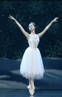 Vestido de Ballet Largo Romántico con Tirantes Finos y Adornos Blancos para Mujer, Disfraz de Bailarina para Representación Escénica de El Lago de los Cisnes